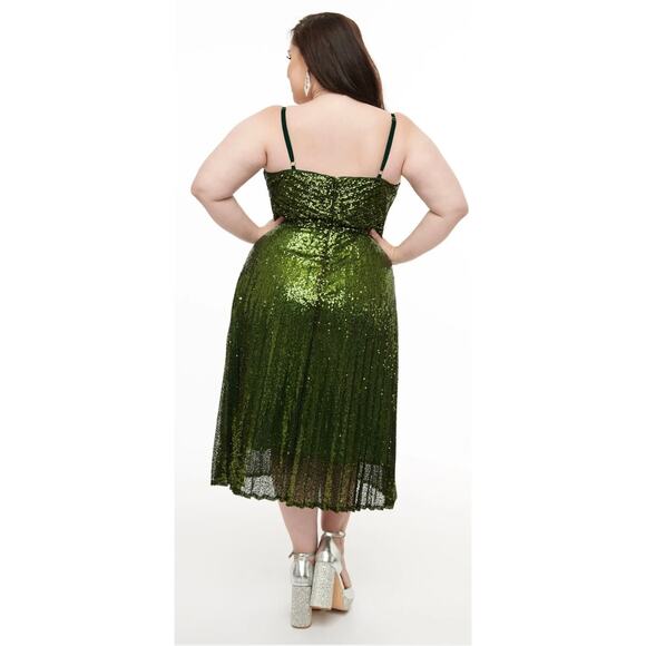 Unique Vintage 1950’s Emerald Green Pleated Sequin Swing Dress 1X NWOT - Picture 2 of 4